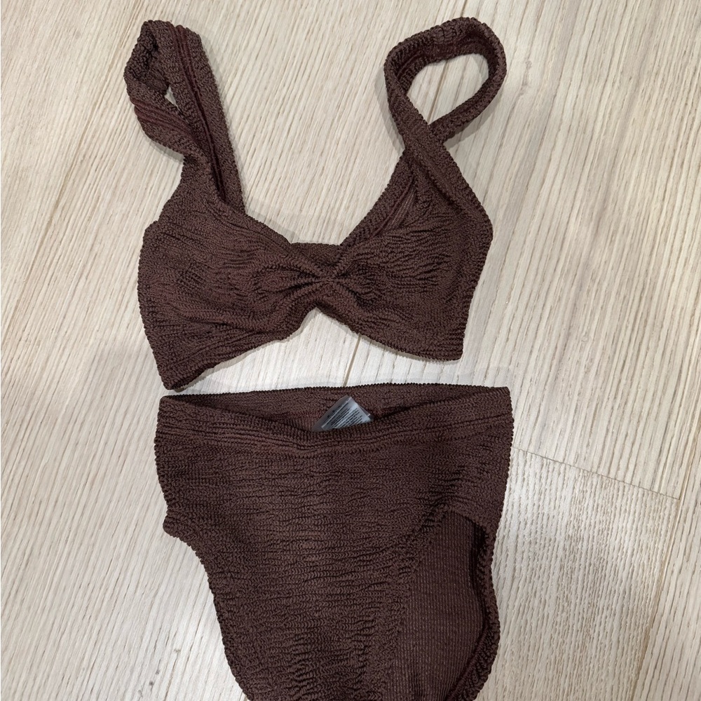 Humza G Brown Textured Bikini Set